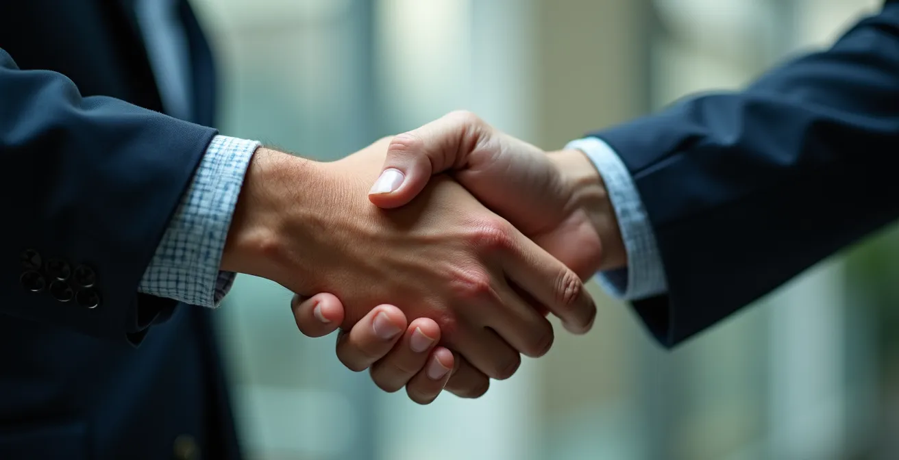Gros plan sur une poignée de main professionnelle scellant un accord